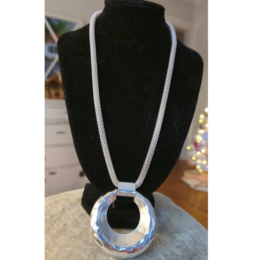 Silvertone Snake Chain Medallion Necklace Vintage Statement with Extender